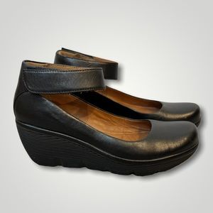 Clark’s Artisan Clarene Tide Ankle Strap Wedges in black